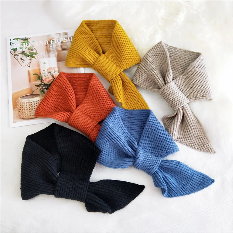 

Elastic Fashion Bow Cross Warm Scarf Female Solid Color Triangular Scarve Soft False Collar Neck Korean Autumn Winter Scarves