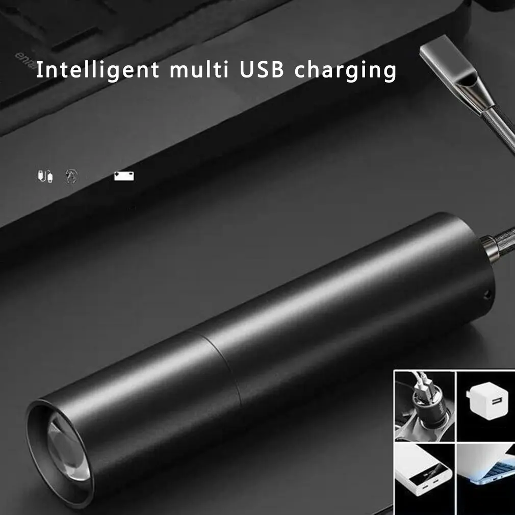 

Lightweight and beautiful Strong Light Flashlight USB Rechargeable Mini Small Portable Black Flashlight + Tail Strap + USB Cable