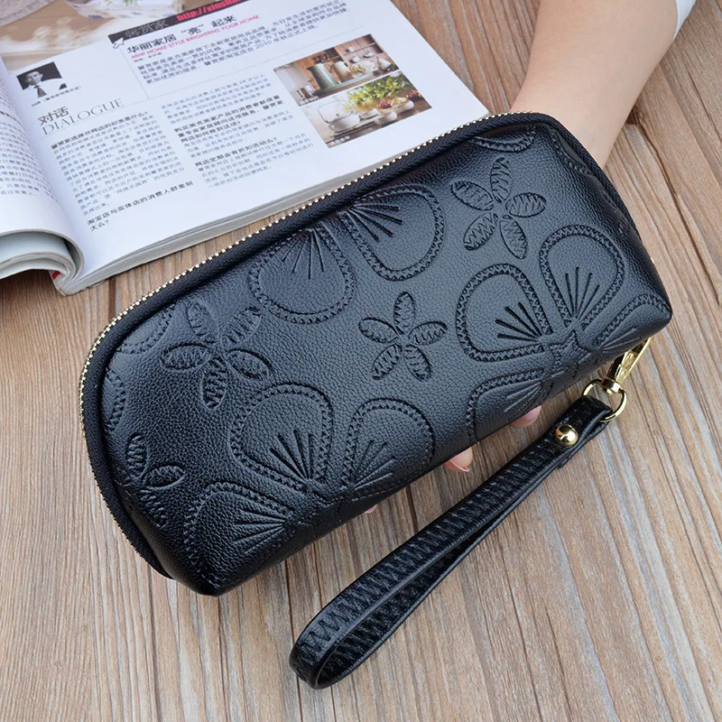 Женский Длинный кошелек с цветочным рисунком бумажник на молнии из