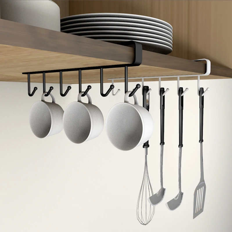 

2021 New Hot Fashion 6 Hooks Metal Under Shelf Mug Cup Cupboard Kitchen Rack Holder Organiser Hanging