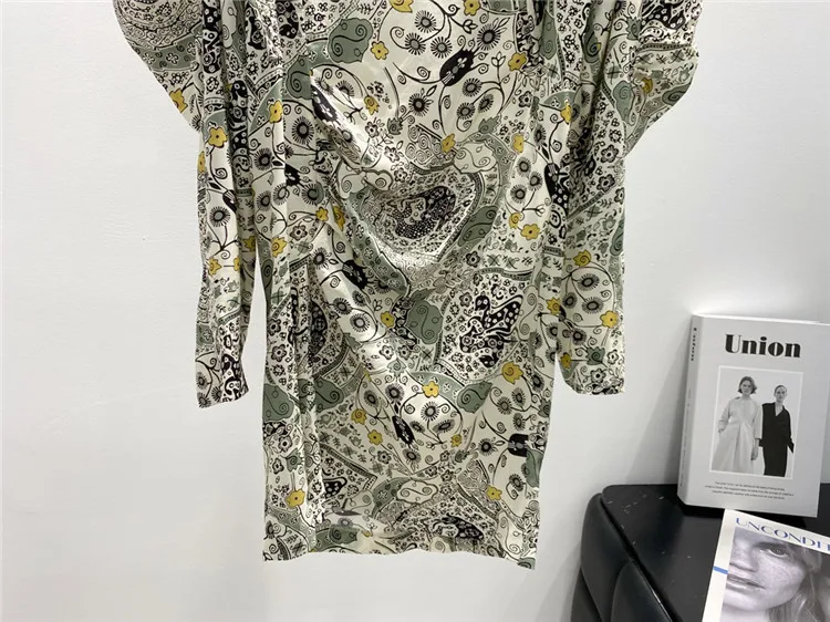 

Fashion Vintage Floral Print Women Mini Dress O-neck Ruffles Long Sleeve Slim Short Dresses Clothes