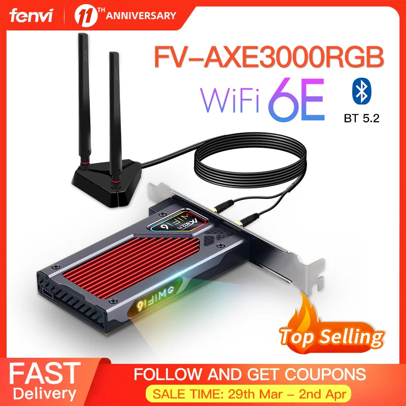 Cartão sem Fio Fenvi Desktop Wi-fi Pcie Wifi Adaptador 2.4ghz – 5g 6g Bluetooth 5.2 802.11ax Intel Ax210ngw Wifi6 Windows 10 6e Ax210