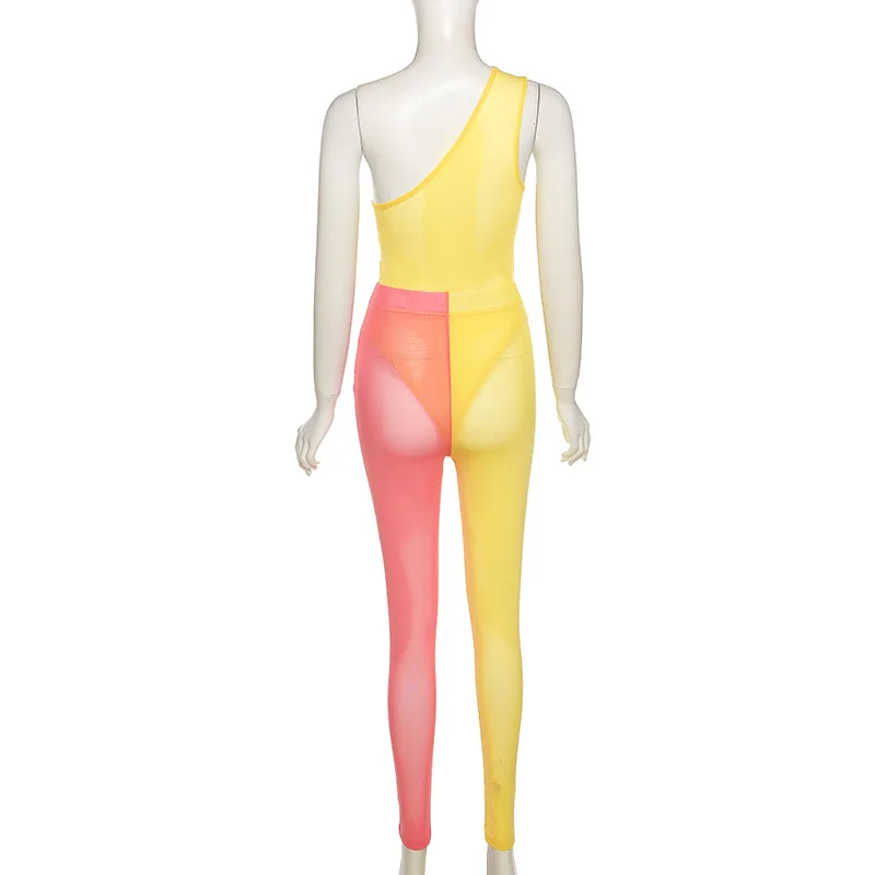 

Skennyee 2021 Women Matching Suit Skew Neck Spliced Bodysuit And Pants Streetwear Party Club Fashion 2 Piece Sets