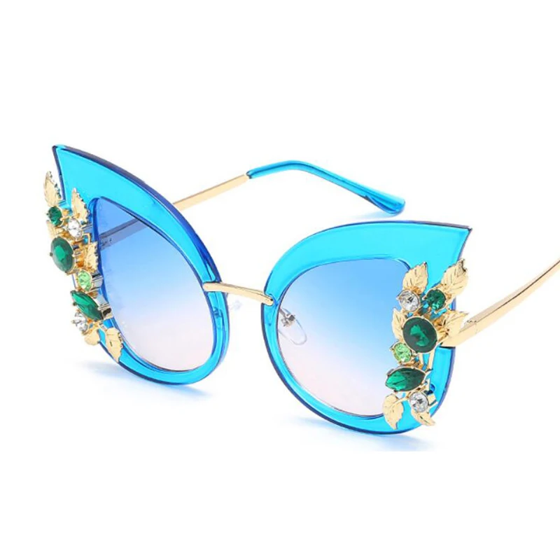 

New Fashion Green Diamond Oversized Sunglasses Women Designer Luxury Cat Eye Sunglasses Transparent Frame Vintage Shades 0067