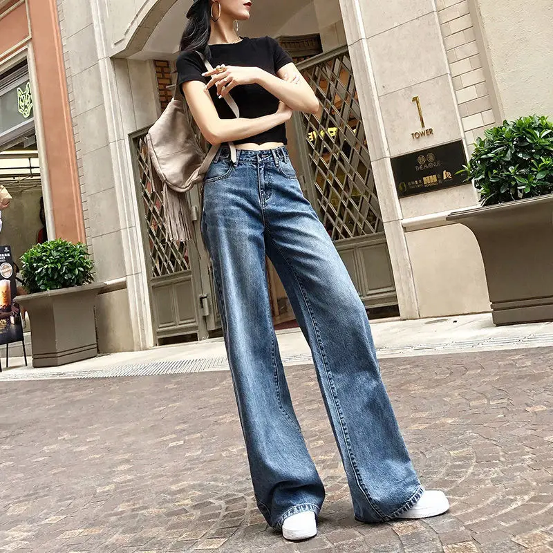 

Wide leg jeans women's loose fitting 2021 spring new versatile long, high waist, slim and straight trousers