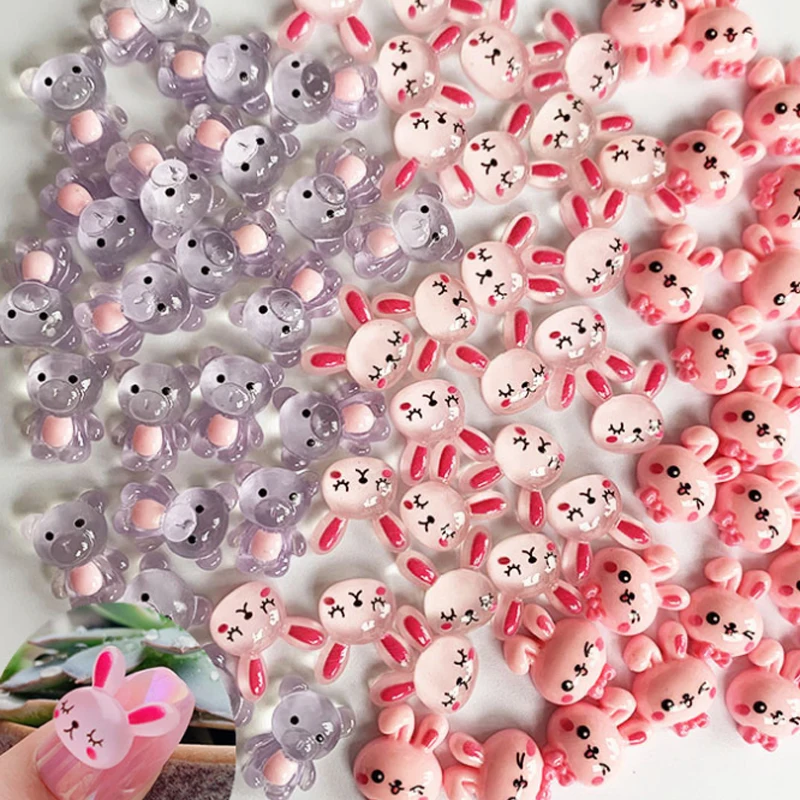 

New Cute Rabbit Small Bear Nail Art Decorations Jelly Cartoon Nails Ornaments Creative Spin Lovely DIY Manicure Accessories