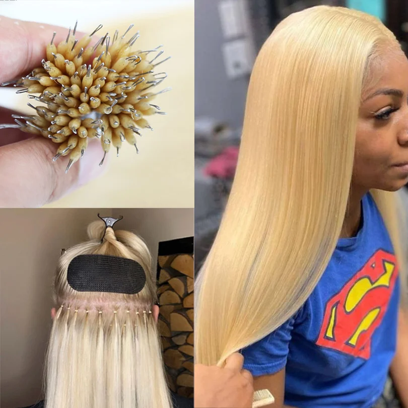 

Blonde Color 613 Silky Straight Nano Ring Hair Extensions Brazilian Natural Remy Hairs 100g/Pack 8inch-28inch