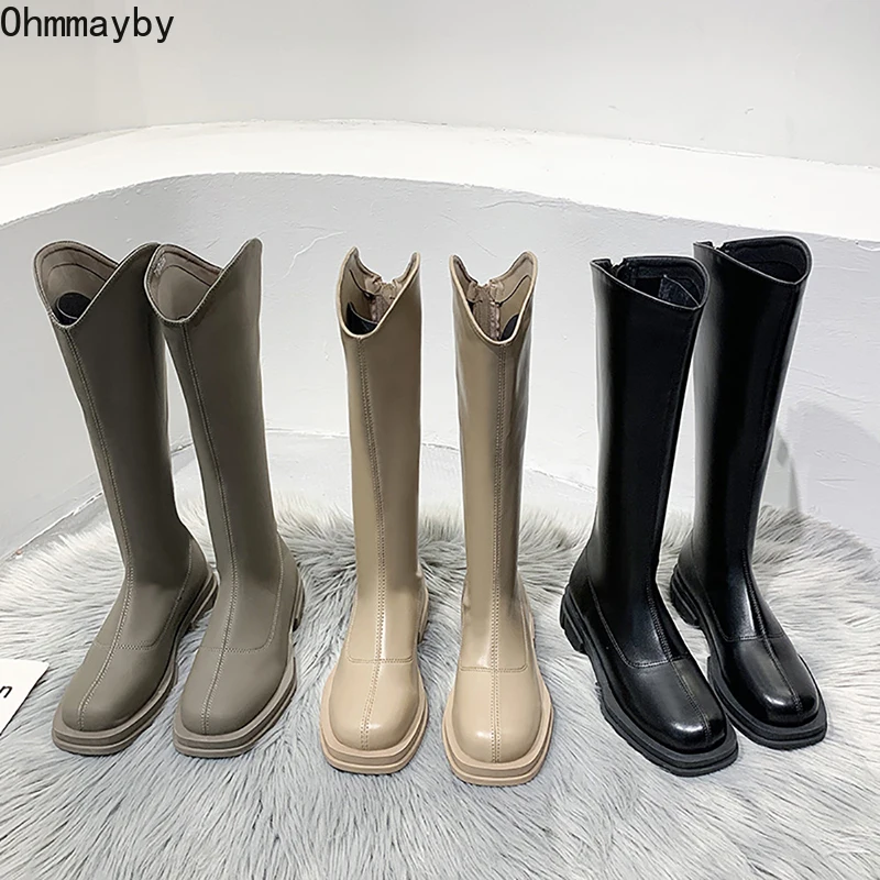 

2021 Winter Knight Knee High Boots Woman Zipper Thing High Bootties Ladies Leather Long Boots Female Fashion Non Slip Shoes