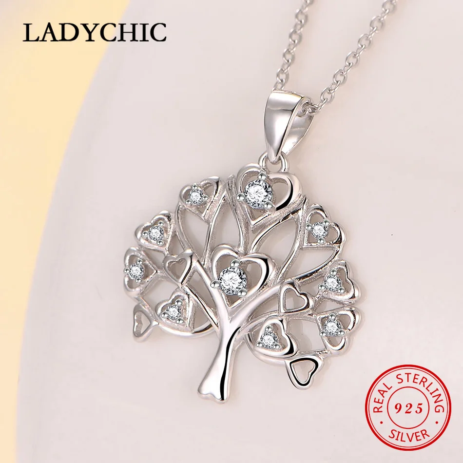 Tree 4 LADYCHIC, классический, 925 пробы, серебряный, дерево жизни, круглый кулон для женщин, мама, прозрачный, CZ, массивное ожерелье, хорошее ювелирное изделие, LNS1041 - Окраска металла: Tree 4