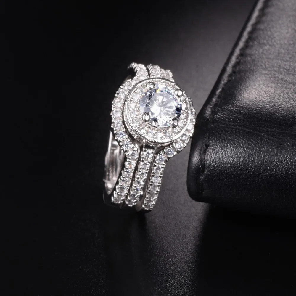 Женский модный набор колец с искусственным бриллиантом 3 в 1 10 КТ покрытый белым