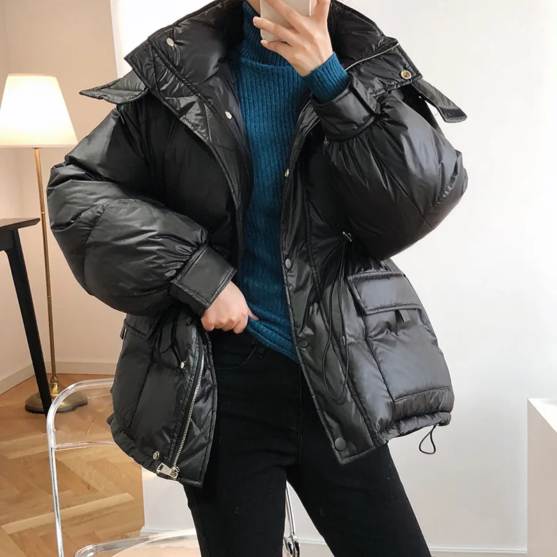 

Женская зимняя куртка с хлопковой подкладкой, утепленный пуховик, модная Свободная Повседневная парка с большими карманами и капюшоном, ве...