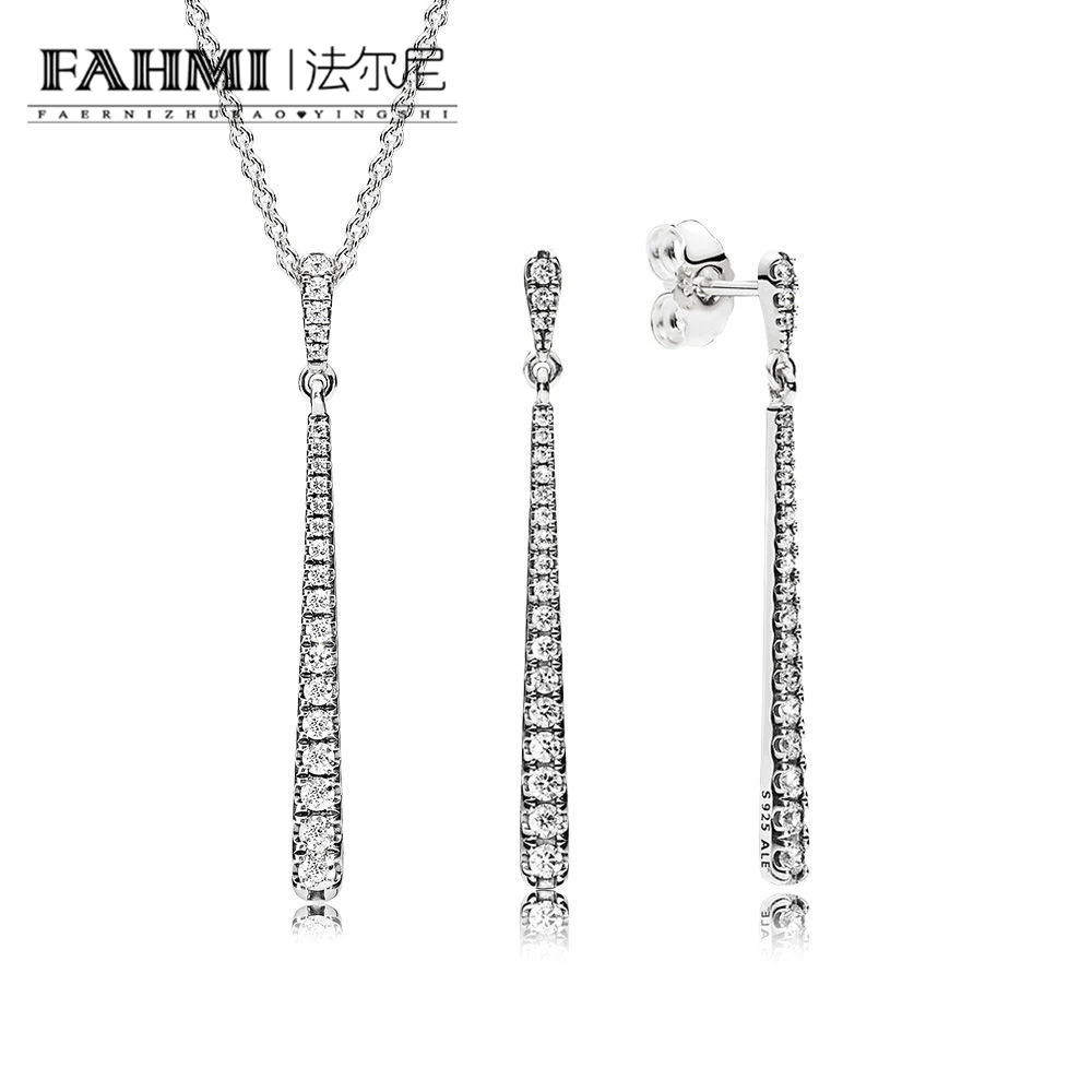 

2020 100% 925 Sterling Silver Elegant Sparkling Crystal Zircon SHOOTING STARS HANGING EARRINGS Necklace Set Original Jewelry