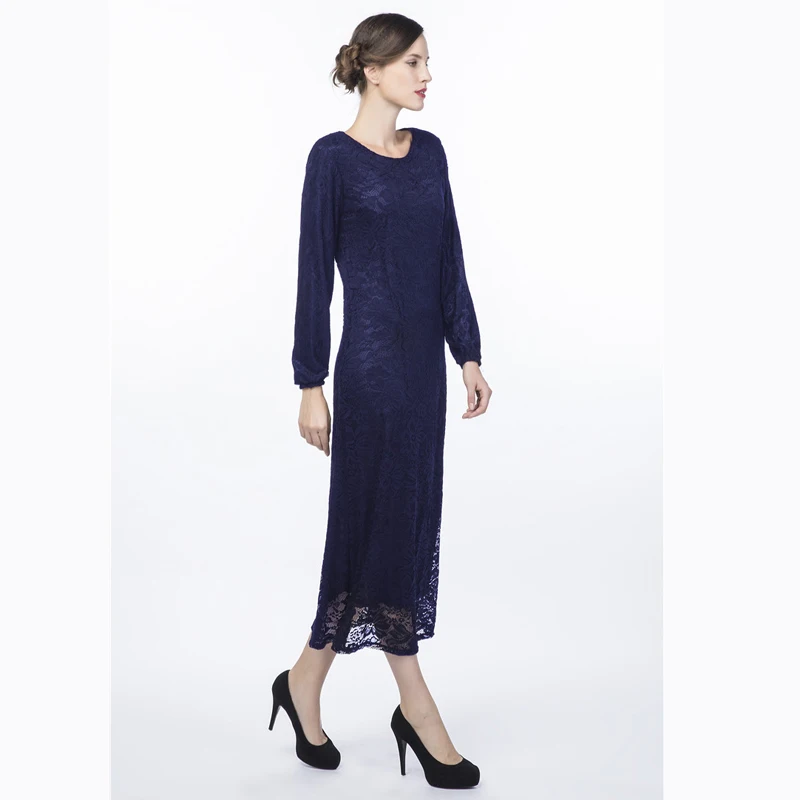 Дубаи стильные кружевные платья женские мусульманские осенние двухслойные