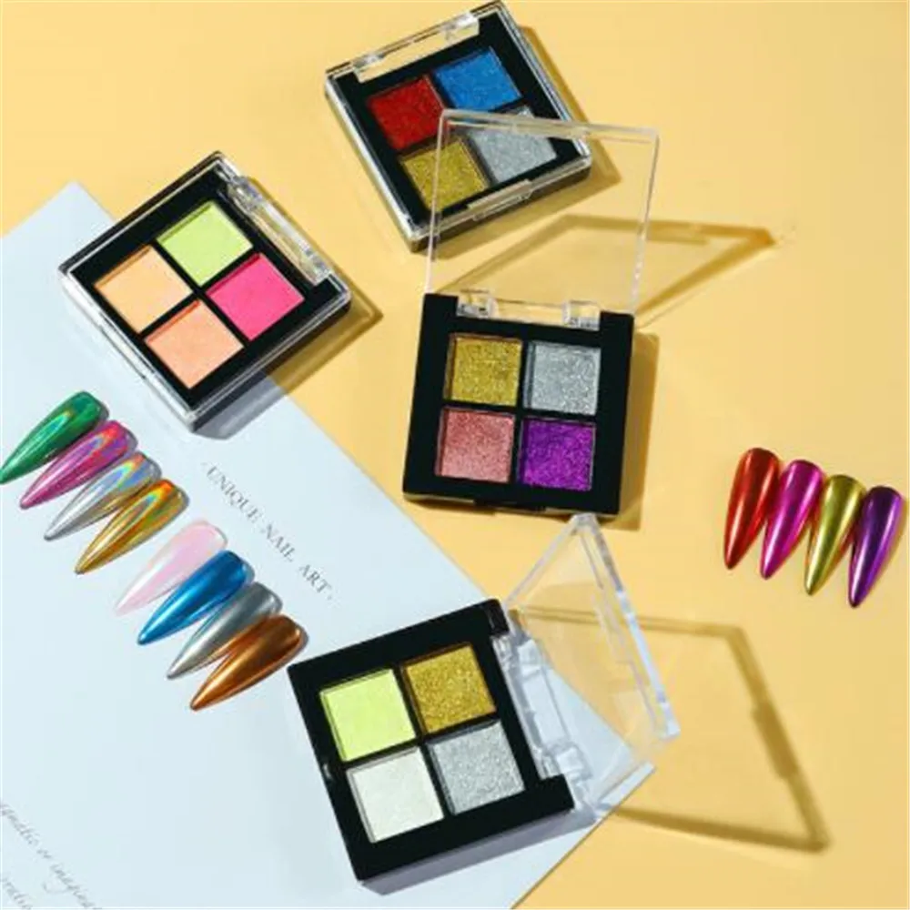 4 цвета порошок Авроры для ногтей лазерный однотонный зеркальный блестящий