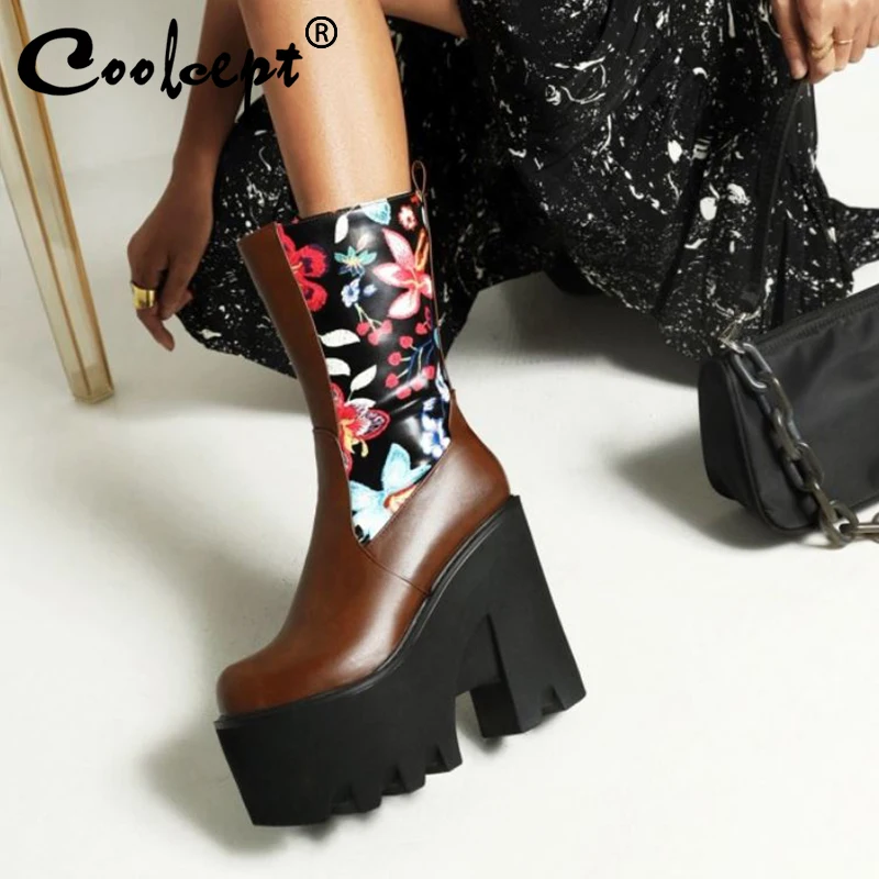 

Ботильоны CoolCept женские на платформе и толстом высоком каблуке, уличная модная обувь смешанных цветов для вечеринки, зимние