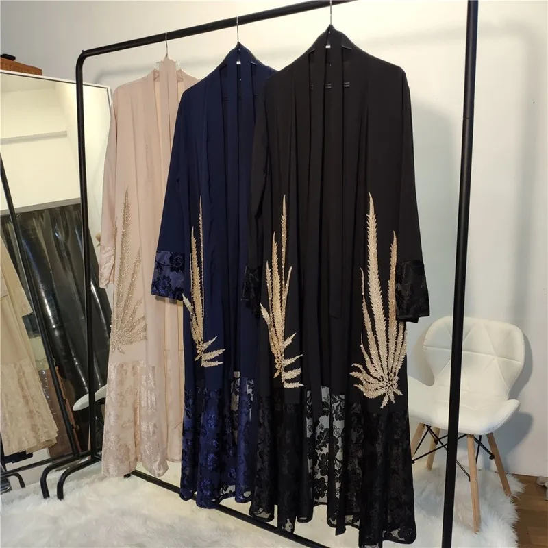 Сетчатая кружевная вышитая Лоскутная мусульманская Абая Модная Золотая нить