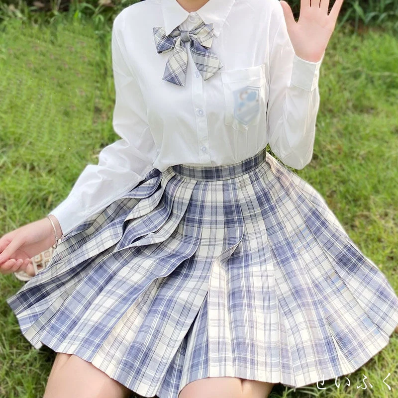 

Юбка-Униформа Jk, весна-лето, рубашка для девочек с длинными рукавами, Y2k, плиссированная юбка в клетку с высокой талией в стиле колледжа