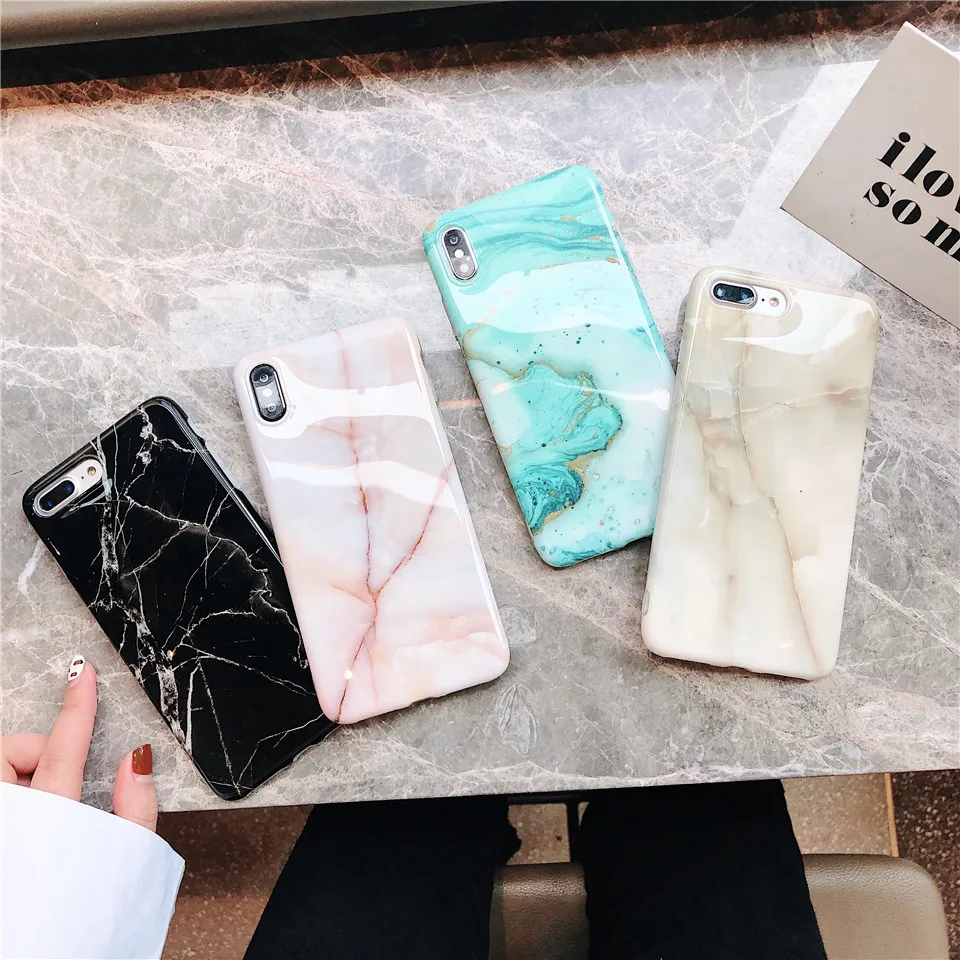 Ультра тонкий черный розовый мраморный чехол для телефона Apple iPhone 8 plus X XR XS MAX 7 6 6s 11