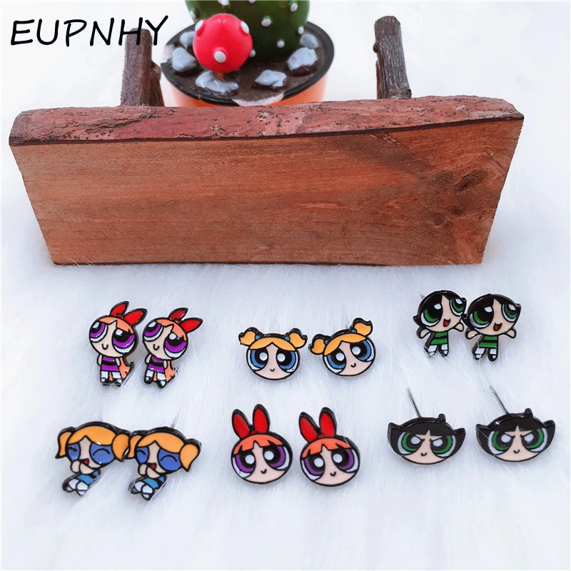 EUPNHY 1 пара серьги гвоздики с цветком из мультфильма пузырьками и бабочкой