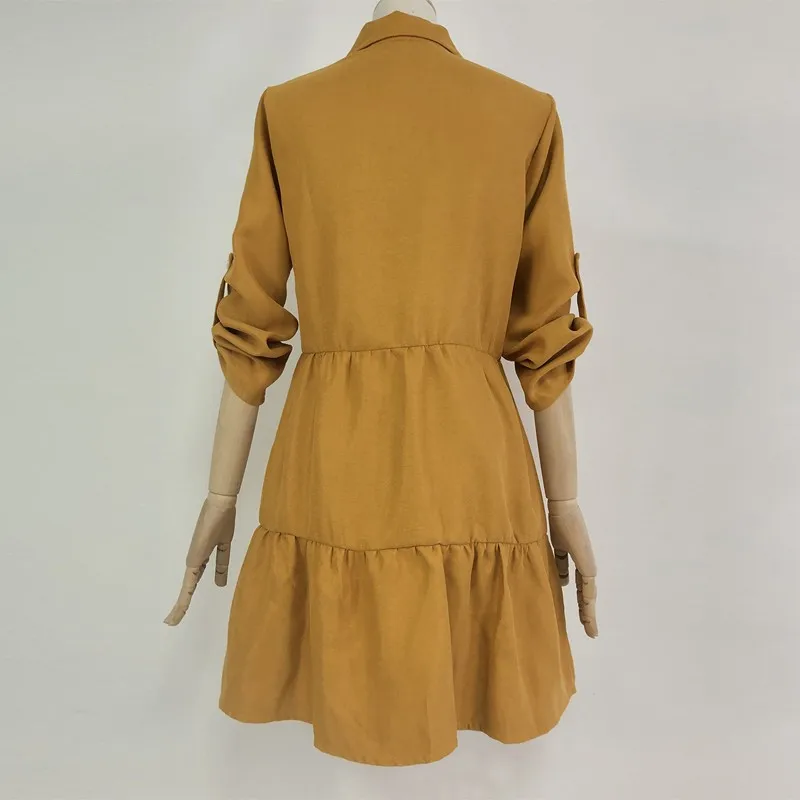 

Single-breasted Turn-down Collar Office Ladies Shirt Dress Fashion Plus Size Solid Long Sleeve A-Line Casual Autumn Women Dress