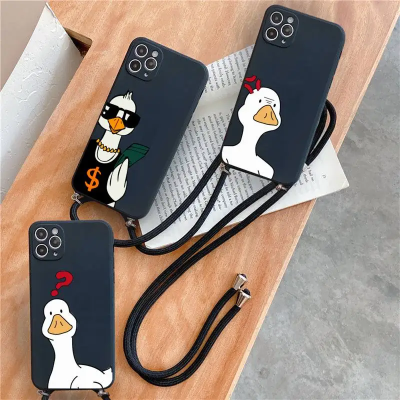 

Funny Creative Animal Duck Phone Case For iPhone 7 8 11 12 X XS XR MINI Pro Max Plus Strap Cord Chain Lanyard soft