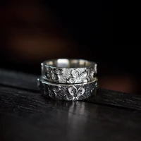 cherry blossoms couple rings fashion simple silver color handmade carving sakura ring wedding engagement ring bridal jewelry