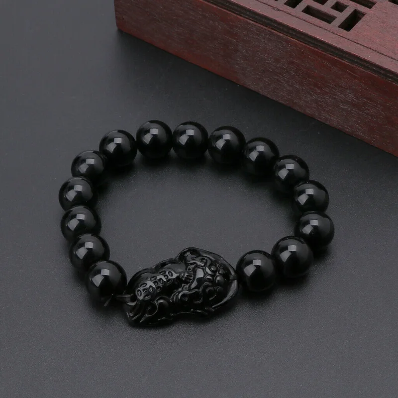 Браслет фэн-шуй Pi Xiu обсидиан с бусинами из черного камня для мужчин и женщин