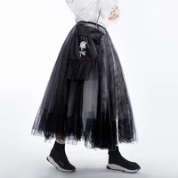 womens maxi soft tulle skirt lace gothic pleated tutu skirts vintage skirt