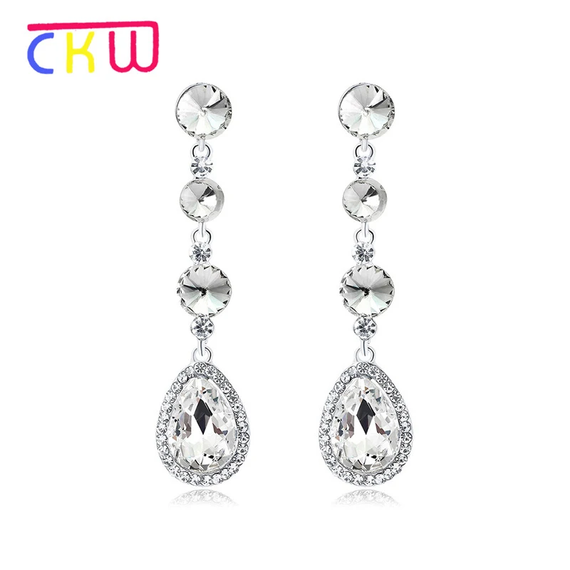 CKW серебро Цвет с украшением в виде кристаллов Свадебные Длинные Позолоченные