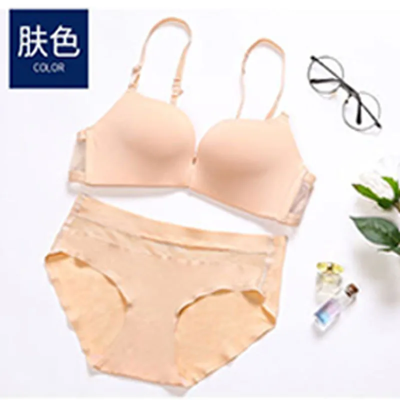 

Underwear set New Thin Non-Steel Ring Women's Bra Triangle Underwear Gathered Breathable Sexy Back Underwear Set