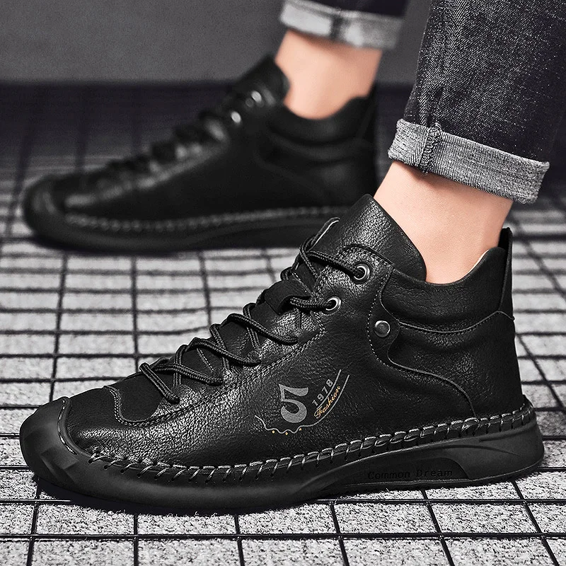 

Men Casual Boots autumn Fashion Shoes Men Brand Basic ankle Boots Men hadnmde sewing Lace-Up Motorcycle Botas Fashion Men Boots
