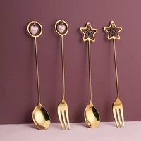 gold stainless steel coffee spoon tea spoon dessert spoon fork with pretty pendant watermelon ice cream party barware tableware