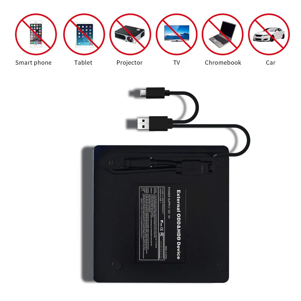 USB 3.0 Type C External CD Drive Dual Interface DVD Burner Writer DVD-RW ROM Player for hp Laptop Computer Windows | Электроника