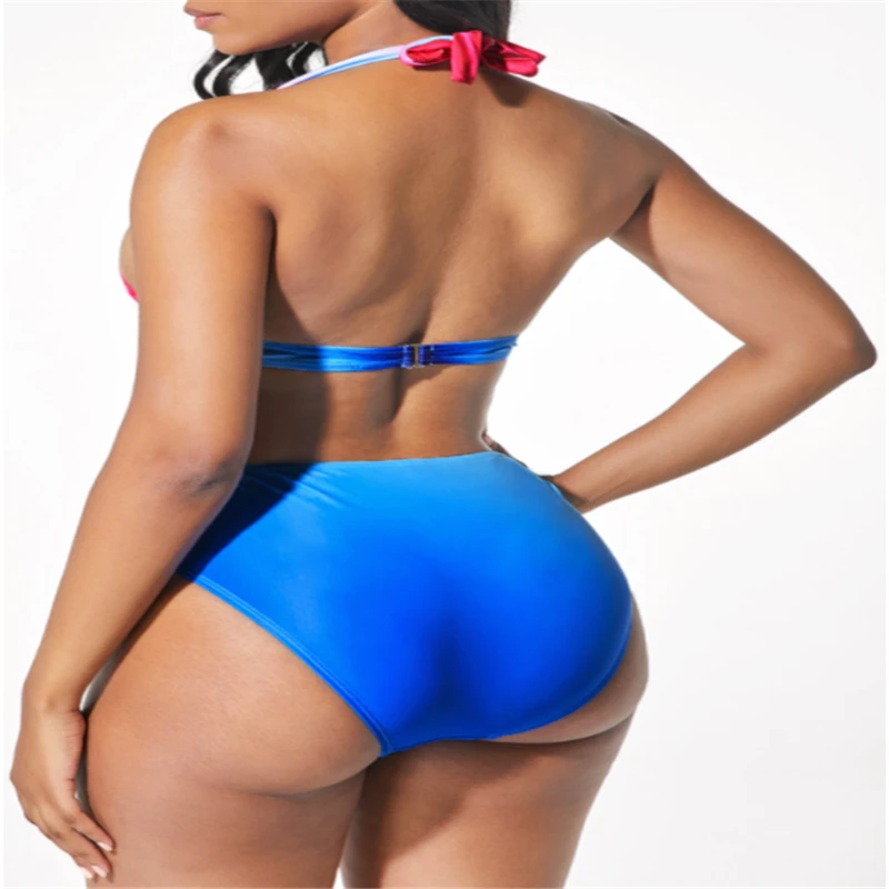 

Plus Size Bathing Suits 2021 Designer Sexy Split V-Neck Printed Multi Color Knots Halter Bikini Sets for Women Maillot De Bain