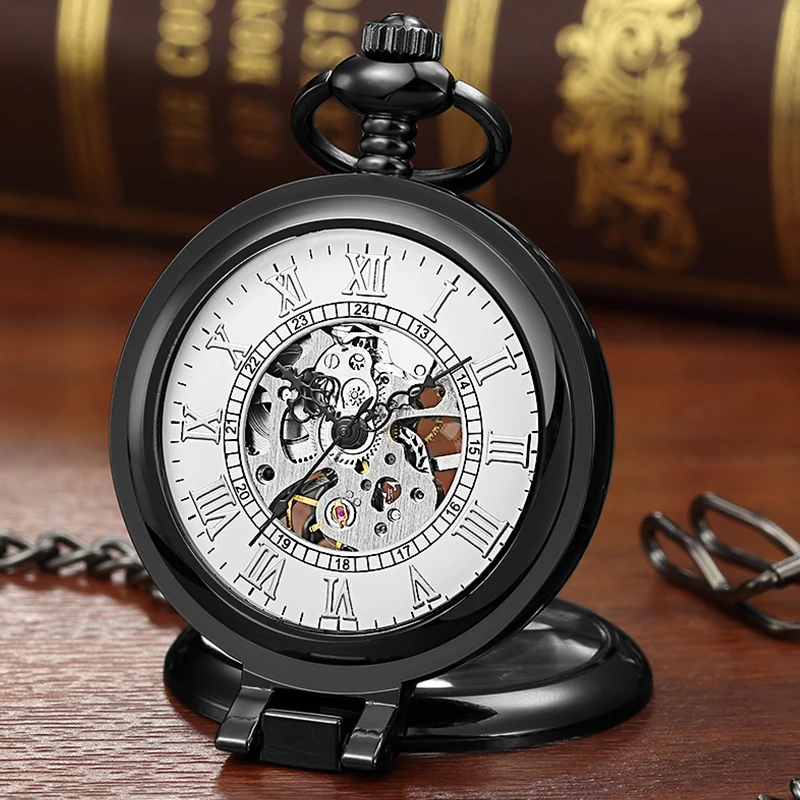 Классические Механические карманные часы-скелетоны циферблат с римскими