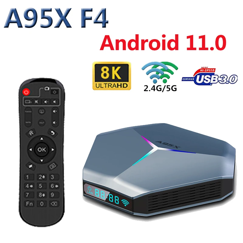 

ТВ-Приставка Smart Android 11 Amlogic S905X4 A95X F4 RGB светильник TV BOX 2,4G 5G Dual Wifi 8K 4K 3D медиаплеер с поддержкой AV1 Set top Box