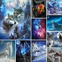 moon and wolf diy cross stitch 11ct embroidery kits craft needlework set printed canvas cotton thread decoration on dropshipping