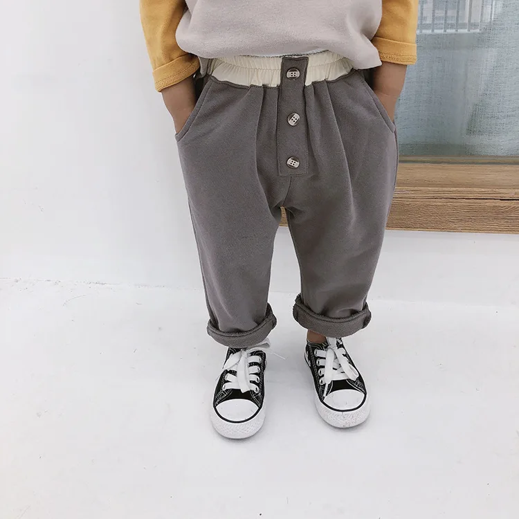 Korean style boys cotton color matching casual pants kids 2 colors all-match trousers