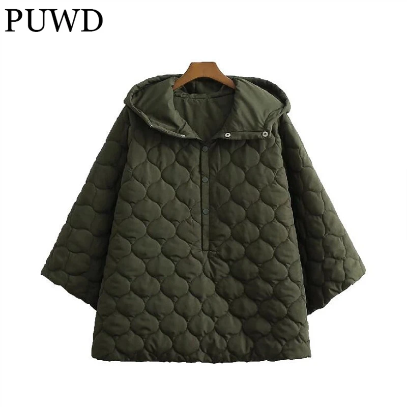 

Женская Стеганая куртка PUWD, винтажная свободная стеганая парка с капюшоном, модная однотонная уличная одежда, повседневная женская шикарна...