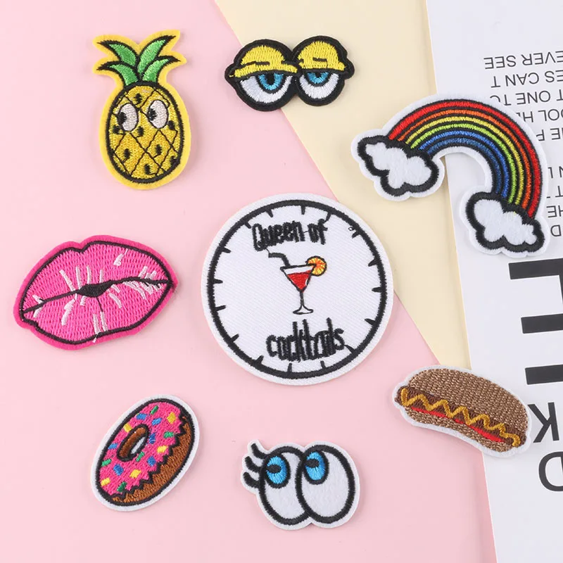 

rainbow Diy Embroidered Donuts Patch for Clothing Iron on Stripes Badges Decoration Ironing Patches Clothes Stickers Applique