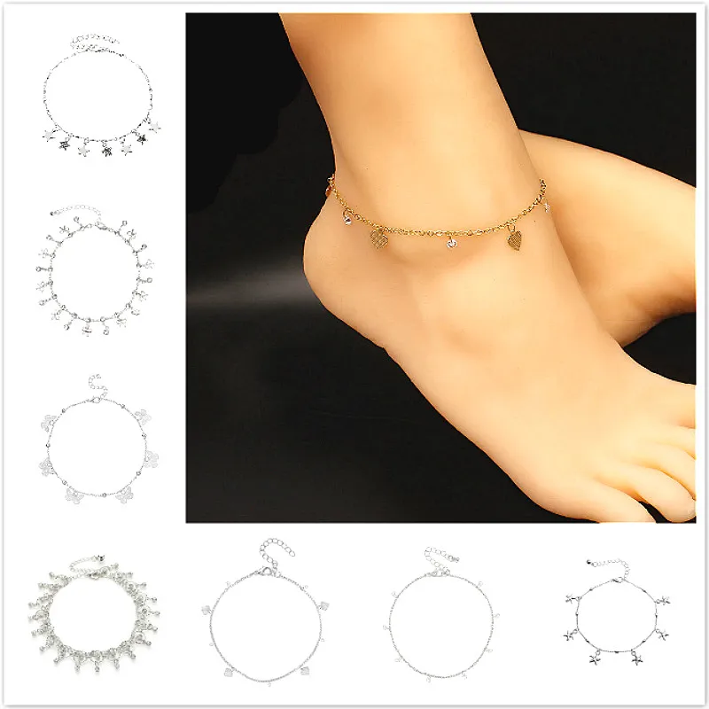 Браслеты на ногу женские блестящие анклеты с подвеской в виде морской звезды
