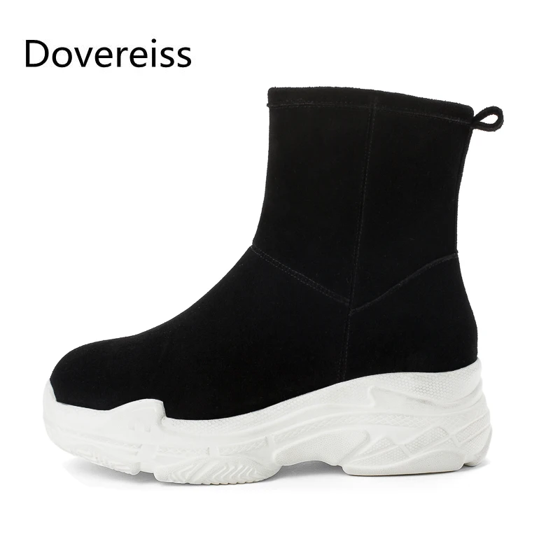 

Dovereiss Fashion Women's Spring Autumn Shoes New Round Toe Sexy Yellow Slip On Elegant Leather Concise Flat Short Boots 42 43