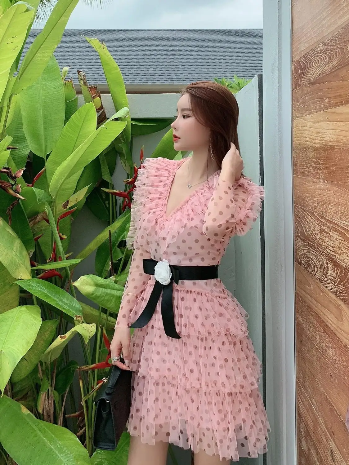 2019 летнее Сетчатое кружевное платье с оборками и бантом женские вечерние платья