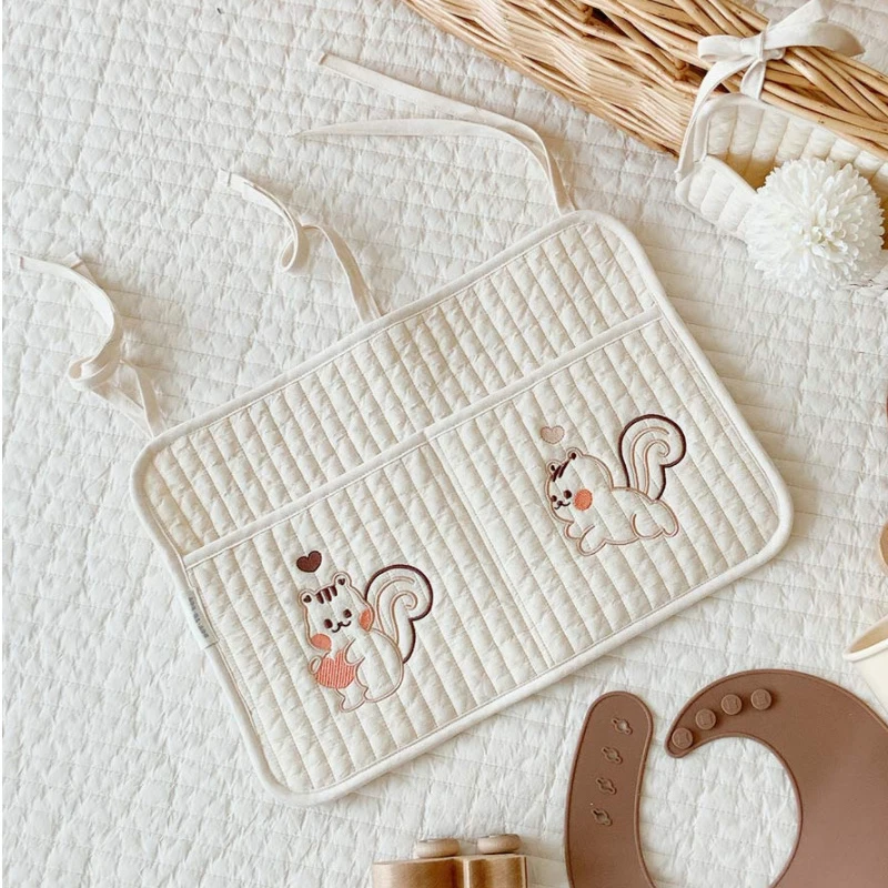 Baby Crib Organizer Storage Bags Newbron Cotton Bed Storage Diaper Bag Caddy Organizer Hanging Bags for Infant Bedding Set