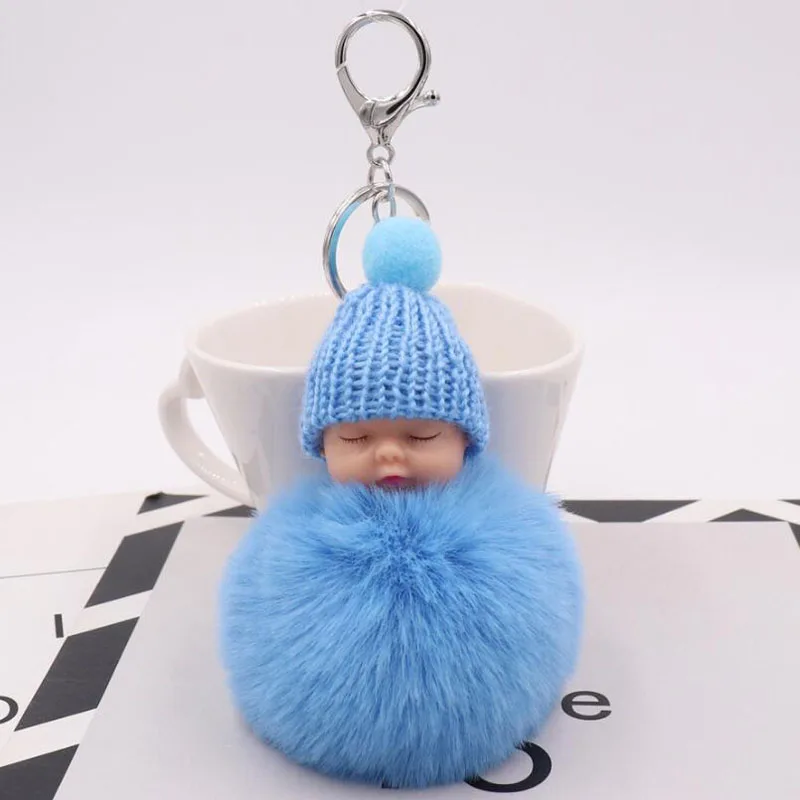 

50pcs/lot Party Favors Cute Sleeping Baby Fluffy Balls Keychains Personalized Present Festival Supplies For Wedding Souvenir