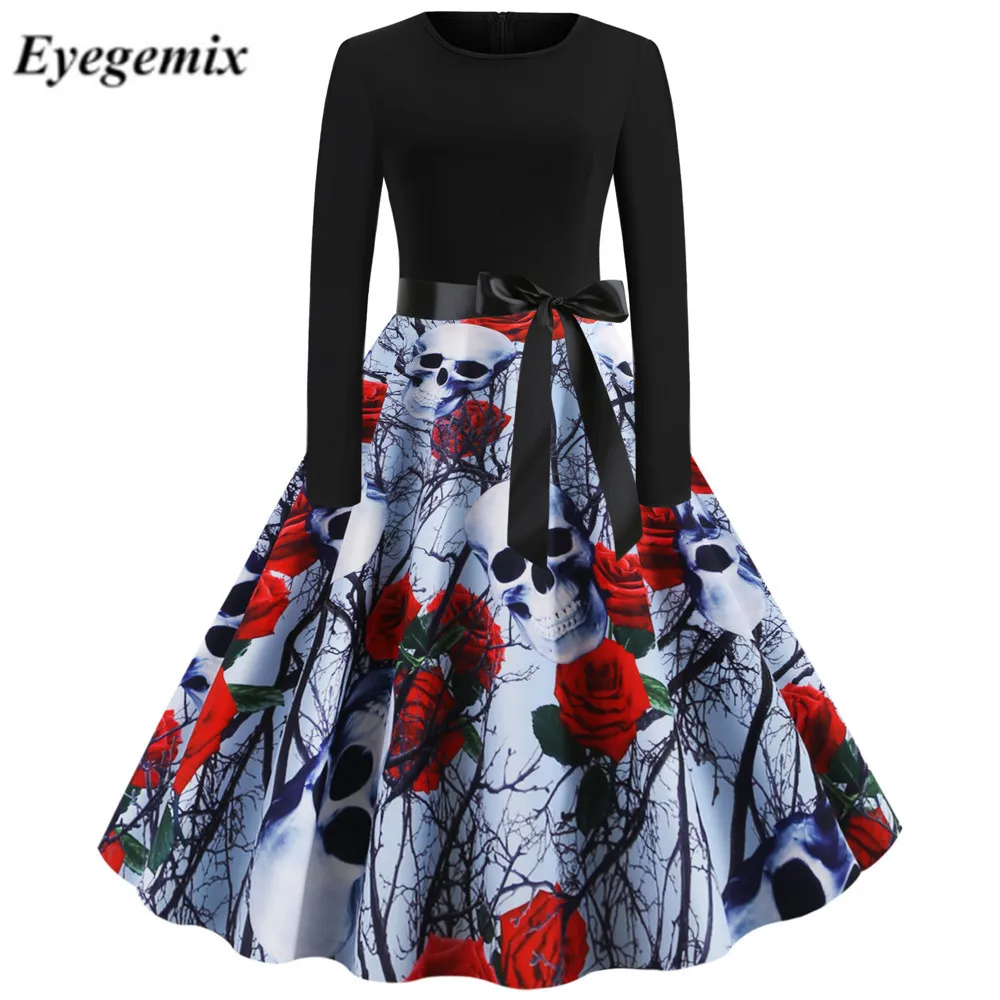 Для женщин маскарадный костюм в винтажном стиле с длинным рукавом 50s 60