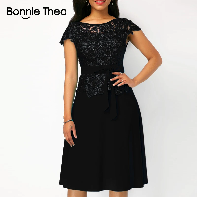 Bonnie Thea женское летнее кружевное шифоновое синее платье, женское сексуальное офисное элегантное платье, модные вечерние длинные платья