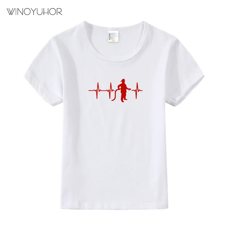 Fireman Firefighter Heartbeat Design T Shirt Kids Boys Girls Kawaii Short Sleeve Tops For Children's Funny O-Neck T-Shirt | Детская