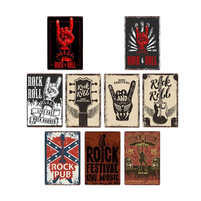 Rock Music Metal Tin Sign Beer Bar Band Club Iron Painting Cafe Wall Pin Up Retro Plate Plaques Guitar Sketch |