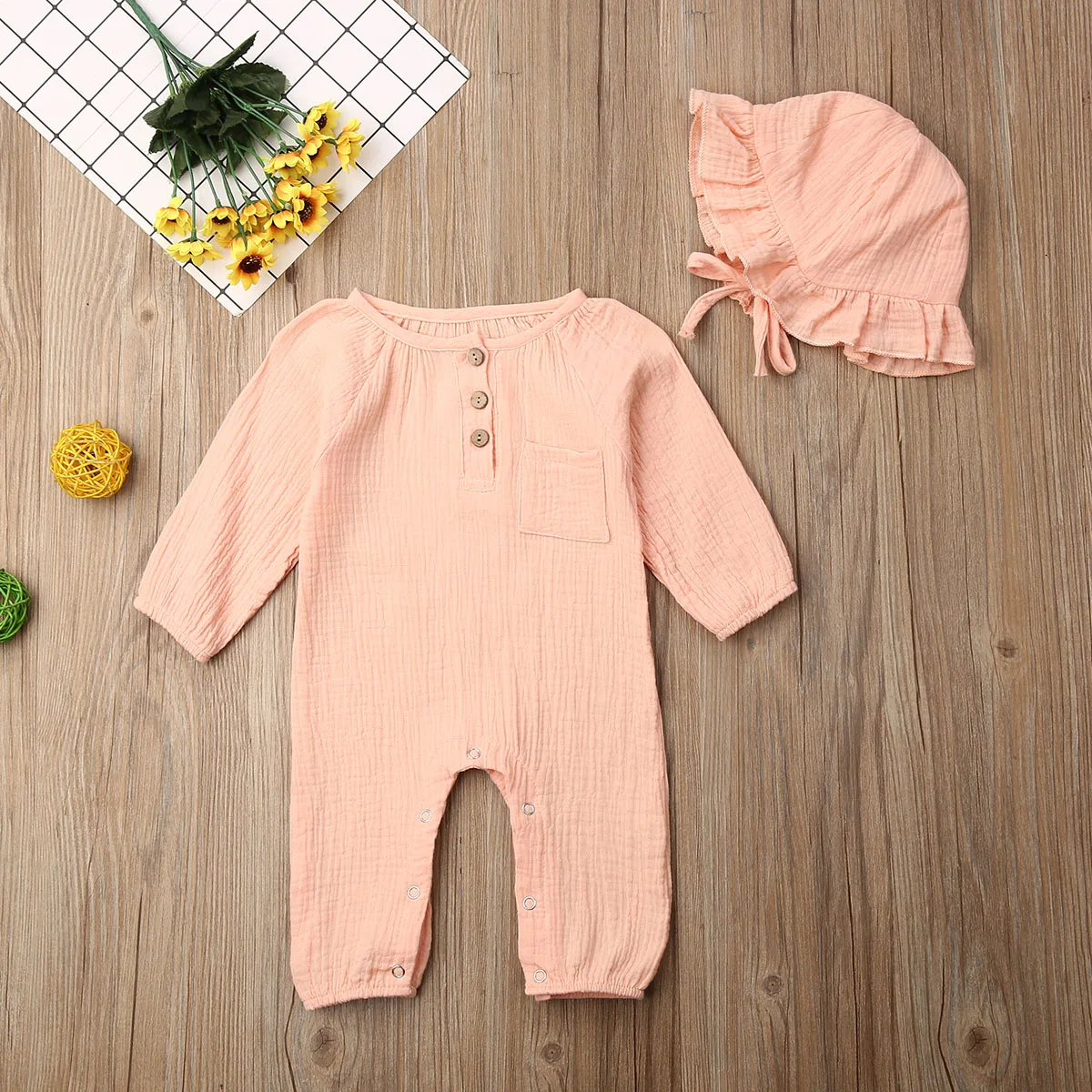 Комбинезоны для новорожденных девочек и мальчиков однотонный хлопковый льняной